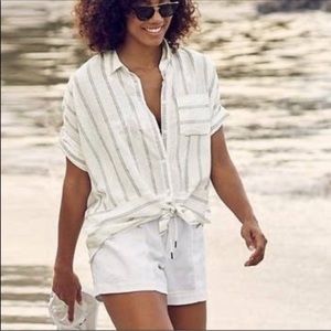 Athleta Anguilla Striped Button Up Linen Lyocell Blend Top Sz Petite Extra Small